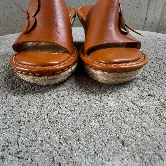 BORN WOMEN'S LEATHER WEDGE SLIP ON SANDALS BROWN SIZE 6 / 36.5 - Picture 8 of 16